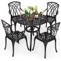 Nuu Garden 5-Piece Table Set with Umbrella Hole All-Weather Outdoor Cast Aluminum Dining Set for Patio, Garden, Backyard, Balcony, Lawn, 1 Table and 4 Chairs-Antique Bronze
