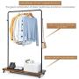 Tangkula Industrial Pipe Style Rolling Garment Rack Clothes Rack with Wood Shelf, Heavy Duty 2 in 1 Clothes Stand Rack with Lockable Casters, Anti-Slip Stoppers for Laundry Room (Black & Rustic Brown)