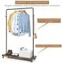 Tangkula Industrial Pipe Style Rolling Garment Rack Clothes Rack with Wood Shelf, Heavy Duty 2 in 1 Clothes Stand Rack with Lockable Casters, Anti-Slip Stoppers for Laundry Room (Black & Rustic Brown)