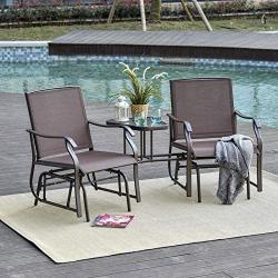 Outsunny 2 Person Outdoor Sling Fabric Double Glider Rocker Chair with Table, Brown