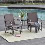 Outsunny 2 Person Outdoor Sling Fabric Double Glider Rocker Chair with Table, Brown Outsunny 2 Person Outdoor Sling Fabric Double Glider Rocker Chair with Table, Brown