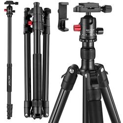 MACTREM Professional Camera Tripod with Phone Mount, 62'' DSLR Tripod for Travel, Super Lightweight and Reliable Stability, Ball Head Tripod Detachable Monopod with Carry Bag (Black)