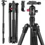 MACTREM Professional Camera Tripod with Phone Mount, 62'' DSLR Tripod for Travel, Super Lightweight and Reliable Stability, Ball Head Tripod Detachable Monopod with Carry Bag (Black)