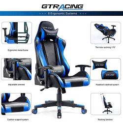 Gtracing Gaming Chair Racing Office Computer Ergonomic Video Game Chair Backrest and Seat Height Adjustable Swivel Recliner with Headrest and Lumbar Pillow Esports Chair (Blue)