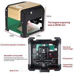 Engraving Machine, MYSWEETY 3000mW Mini Desktop Printer Engraver Machine Working Area 80X80mm for Home Use DIY Logo(Easy to Operate)