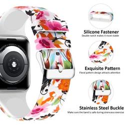 Lwsengme Compatible with Apple Watch Band 38mm 40mm 42mm 44mm, Soft Silicone Replacment Sport Bands Compatible with iWatch Series 5,Series 4,Series 3,Series 2,Series 1 (Flower-17, 38MM/40MM)