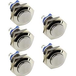 ESUPPORT Car Raised Top High 19mm Momentary Stainless Metal Push Button Switch 3A/250V 2Pin Pack of 5