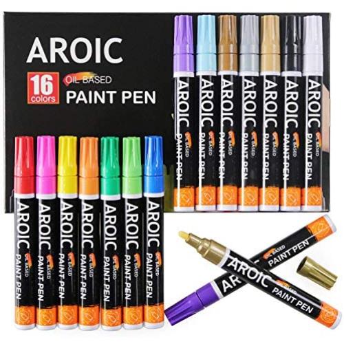 AROIC 16 Pack Paint Pens for Writing On Anything! Paint Pens for Rock, Wood, Metal, Plastic, Glass, Canvas, Ceramic and More!