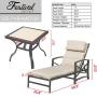 Festival Depot 3 Pieces Patio Outdoor Chaise Lounge Chairs with Cushions Set with Coffee Table Premium Fabric Metal Frame Furniture Garden Bistro Soft Headrests (Khaki)