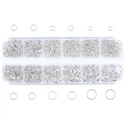 Pandahall Mixed Size 4-10mm Iron Open Jump Rings Silver Plated Unsoldered Round Ring Connectors for Chainmail Jewelry Bracelet Necklace Making