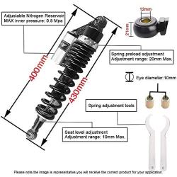 Mallofusa Pair Motorcycle 15 3/4 Inch 400mm Rear Air Shock Absorbers for 150cc~750cc Karting Scooter ATV Yamaha Suzuki Honda Kawasaki