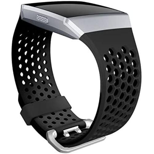 SKYLET Bands Compatible with Fitbit Ionic, Soft Silicone Breathable Replacement Wristband Compatible with Fitbit Ionic Smart Watch with Buckle (Black, Large)
