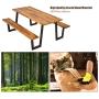 Giantex Picnic Table Bench Set with Umbrella Hole, Outdoor Dining Table Set, 70” Acacia Wood Picnic Beer Table with Metal Frame (Natural & Black)