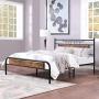 VECELO Queen Size Bed Frame with Wooden Headboard, Metal Platform Bed Frame with Footboard,No Box Spring Needed,Sturdy Steel Structure,14 Strong Steel Slat Support, Easy Assembly/Rustic Brown