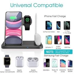 QI-EU Wireless Charger, 4 in 1 Qi-Certified Fast Charging Station Compatible Apple Watch Airpods Pro iPhone 12/11/11pro/X/XS/XR/Xs Max/8/8 Plus, Wireless Charging Stand Compatible Samsung Galaxy S20