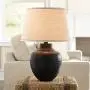 Brighton Rustic Table Lamp Hammered Bronze Metal Pot Beige Linen Drum Shade for Living Room Family Bedroom Nightstand - Barnes and Ivy Brighton Rustic Table Lamp Hammered Bronze Metal Pot Beige Linen Drum Shade for Living Room Family Bedroom Nightstand - Barnes and Ivy
