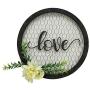 Parisloft Love Round Metal Wall Hanging Art Sign Word Love on Chicken Wire Round Framed and with Fabric Flower 12.2 x 12.2 x 1.4 Inches Black (Love)