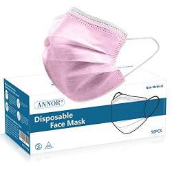 Pink Face Mask, Pink Disposable Face Mask, Disposable Masks Pink, Daily Protection Mask with Filter Layer and Knitted Earloops Pink Face Masks (Pack of 50)