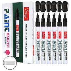 Black Paint Pens Fine Point Permanent Paint Markers for Rock,Stone, Ceramic, Metal, Glass, Wood, Fabric, fade and weather resistant, Set of 6 Oil Paint Markers High Volume Ink Quick Drying with 2 Extra Finer Nibs Christmas Gift