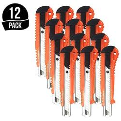 Utility Knife Retractable Heavy Duty Box Cutter w/ 2 Blade Per Set by White KaimanⓇ for Warehouse, Office, or Workshop Razor Knife - (12 Pack) Disposable Compact 18MM Retracting Utility Blade-Orange