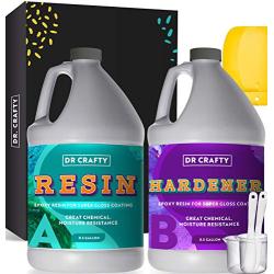 DR CRAFTY Clear Epoxy Resin Crystal Clear Art Resin Epoxy Clear 2 Part Epoxy Casting Resin Kit 1 Gallon Countertop Epoxy Wood Epoxy Resin Kit with Bonus Measuring Cups, Plastic Spreader and Sticks