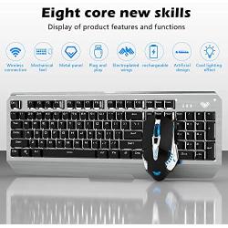 Rechargeable Wireless Keyboard and Mouse Combo, Ergonomic Metal Panel Keyboard with LED Backlight, 4-Color LED Backlight Optical Mice with Side Button, Easy to Clean, Anti-wear, for Office and Games