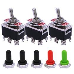 mxuteuk 3pcs Heavy Duty Rocker Toggle Switch 16A 250V 20A 125V DPDT ON/Off/ON 6 Terminal 3 Position + 5pcs Metal Knob Cover Cap Waterproof Ten-1322-5MZ