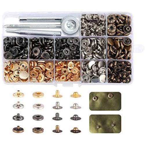 140 Sets Snap Fastener kit - 4 Colors Metal Snap Buttons with 4 Pieces Fixing Tools for Sewing Leather Crafts