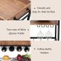 JAXPETY 3-Tier Industrial Bar Mobile Serving Kitchen Cart with Casters, Removable Tray, Wood Metal Serving Trolley, Dining Room Utility Cart, Brown
