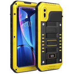 Beasyjoy iPhone XR Metal Case Heavy Duty with Screen Full Body Protective Waterproof Shockproof Tough Rugged Hybrid Military Grade Defender Outdoor(Yellow)