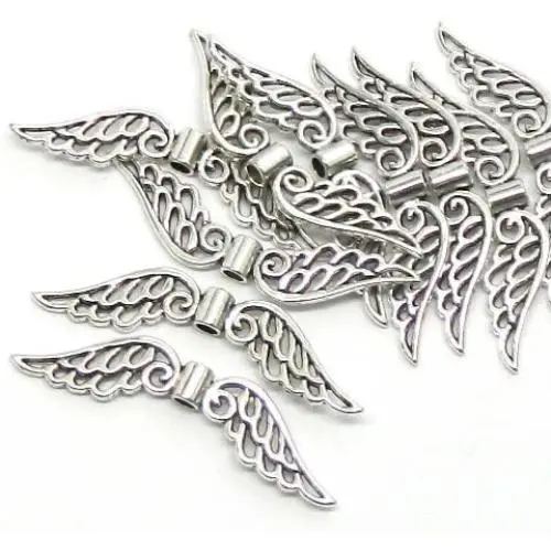 Rockin Beads Brand, 10 Focal Angel Wings Antiqued Silver Beads Cast Zinc Metal Beads 53x10mm Approx 2 Inch Rockin Beads Brand, 10 Focal Angel Wings Antiqued Silver Beads Cast Zinc Metal Beads 53x10mm Approx 2 Inch