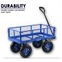 Landworks 2103Q044A Heavy Duty Lawn/Garden Utility Cart/Wagon With Removable Side Meshes, 400 lbs, Blue