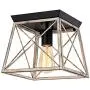 Pauwer Industrial Flush Mount Ceiling Light Farmhouse Rustic Metal Cage Close to Ceiling Lighting Fixture Faux Wood Paint Pauwer Industrial Flush Mount Ceiling Light Farmhouse Rustic Metal Cage Close to Ceiling Lighting Fixture Faux Wood Paint