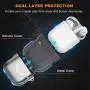 Lauzq Metal Airpods Case,Hard Case Cover Full Protective Skin Cover Shockproof Compatible Airpods 1&2 Charging Case(Not for Wireless Charging),Dual-Layer Silicone & Anti-Lost Keychain