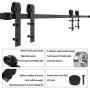 Winsoon 5-18FT Sliding Barn Wood Door Hardware Cabinet Closet Kit Antique Style for Double Doors Black Surface (18FT /216'' 2 Doors Track Kit)