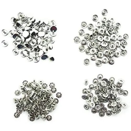 HAND JX-665-TK Silver Tone 4-Part Plain Flat Top Press Stud Buttons - 10 mm Diameter - 20 Full Sets