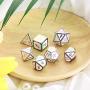 Polyhedral Metal Dices Set Zinc Alloy with Enamel Solid Metal for DND Game, Tabletop RPG, Dungeons and Dragons, Math Teaching, 7 Pieces Dice Set with Black Velvet Bag (Electrophoretic Colorful White)