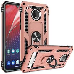 Moto Z4 Case, Moto Z4 Play Case with HD Screen Protector,Gritup 360 Degree Rotating Metal Ring Holder Kickstand Armor Anti-Scratch Bracket Cover Phone Case for Motorola Moto Z4 Force Rose Gold