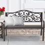 Laurel Canyon 50'' Outdoor Patio Bench, Cast Iron 2-Person Metal Seating with Floral Design Backrest Furniture Chair for Porch Backyard Garden Pool Deck, Dark Brown