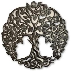 Tree of Life Metal Wall Art, Contemporary Iron Artwork Decor, Celtic Family Trees, 23 In. x 23 In. Round Modern Plaque, Handmade in Haiti,Fair Trade Certified, Signed By Wilson Etienne