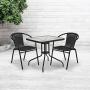 Flash Furniture 28 Square Tempered Glass Metal Table with Black Rattan Edging