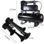 Shueriu Train Horn - 4-Trumpet 180 psi Air System 150dB+ 10 L Metal 12V Train Horns kit for Trucks Air Horn for Any 12V Vehicles Trucks Lorrys Trains Boats Cars Black