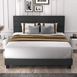 Allewie King Size Platform Bed Frame with Fabric Upholstered Headboard and Wooden Slats, Fully Upholstered Mattress Foundation/Strong Wooden Slats Support/Box Spring Optional/Easy Assembly