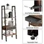 Rolanstar Ladder Shelf with Drawer, Rustic Ladder Bookshelf, 4-Tier Utility Organizer Shelves, Stable Metal Frame, for Living Room, Office Room, Rustic Brown