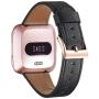 WFEAGL For Versa Band, Top Grain Leather Band Replacement Strap for Versa /Versa 2 /Versa Lite /Versa SE Fitness Smart Watch (Black Band+Gold Buckle)
