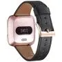 WFEAGL For Versa Band, Top Grain Leather Band Replacement Strap for Versa /Versa 2 /Versa Lite /Versa SE Fitness Smart Watch (Black Band+Gold Buckle)