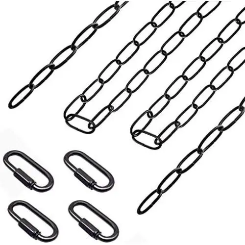 ECUDIS 20 Feet Black Pendant Light Fixture Chain, Lighting Hanging Chain Extension with Connection Locks, Heavy Duty Lighting Chain Replacement for Chandelier, Plants, Fruit Basket (Black Finish)
