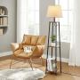 VASAGLE Floor Lamp with Shelves, Standing Reading Lamp with LED Bulb and Lamp Shade, for Living Room, Bedroom, Metal Legs, Rustic Brown and Black ULFL012B01