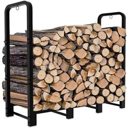 Artibear Firewood Rack Stand 4ft Heavy Duty Logs Holder for Outdoor Indoor Fireplace Metal Wood Pile Storage Stacker Organzier, Matte Black…