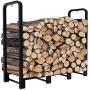 Artibear Firewood Rack Stand 4ft Heavy Duty Logs Holder for Outdoor Indoor Fireplace Metal Wood Pile Storage Stacker Organzier, Matte Black…